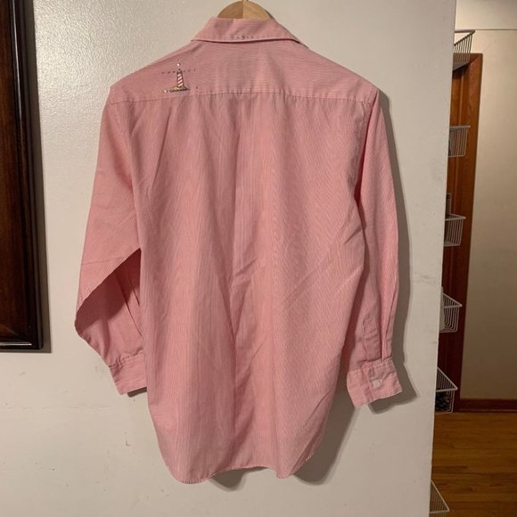 SHIPSHE Pinstripe Lighthouse Patches Longlsleeve Collared Shirt Sz S - Picture 6 of 8